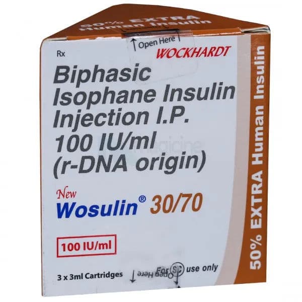 Wosulin (New) 30/70 Injection 100 IU 3 ml Cartridge