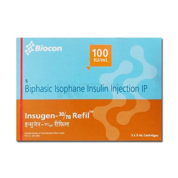 Insugen Refil 30/70 Inj 100 IU 3 ml Cartridges