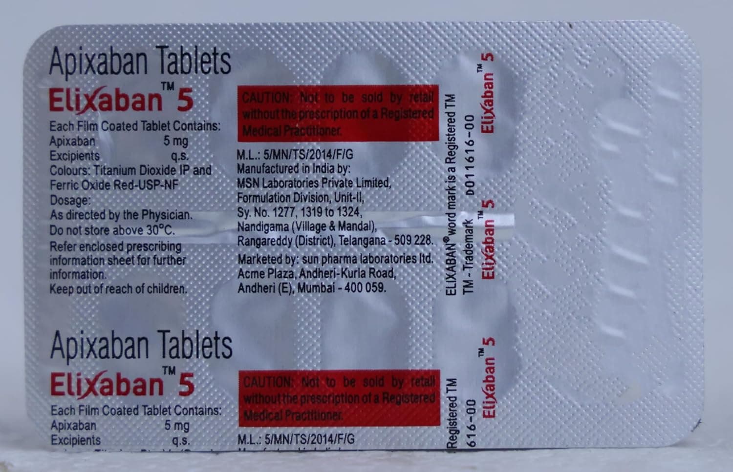 Elixaban 5 mg Tablet (10 Tab)
