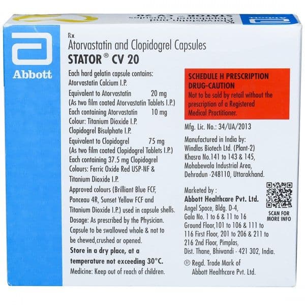 Stator CV 20mg/75 mg Capsule (15 Cap)
