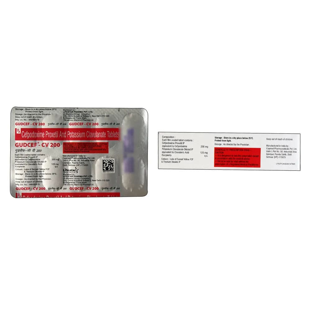 Gudcef CV 200 mg Tablet (10 Tab)