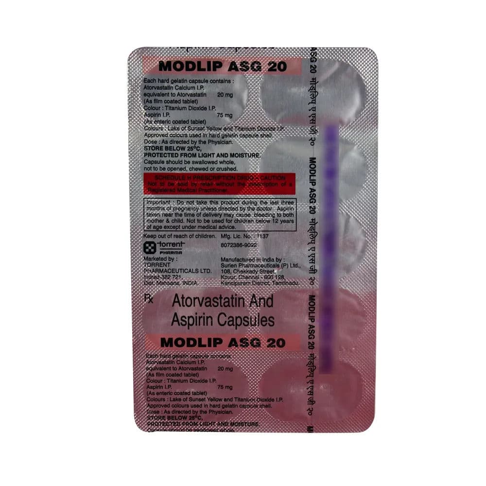 Modlip Asg 20 mg Capsule (10 Cap) Modlip Asg 20 mg Capsule (10 Cap)