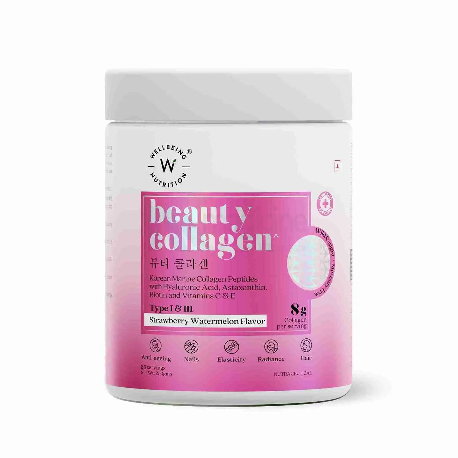 Wellbeing Beauty Korean Marine Collagen Peptides With Hyaluronic Acid, Astaxanthin, Biotin & Vitamins C & E