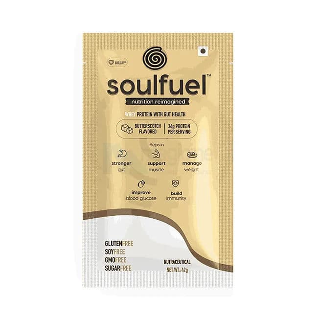 Soulfuel Whey Protein Powder Butterscotch Flavour Single Serve Sachet Pack Of 4