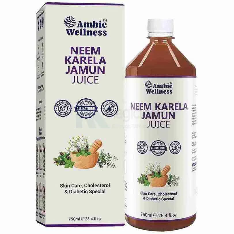 Ambic Wellness Neem Karela Jamun Juice for Diabetes | Helps Maintain Healthy Sugar Levels - 750ml