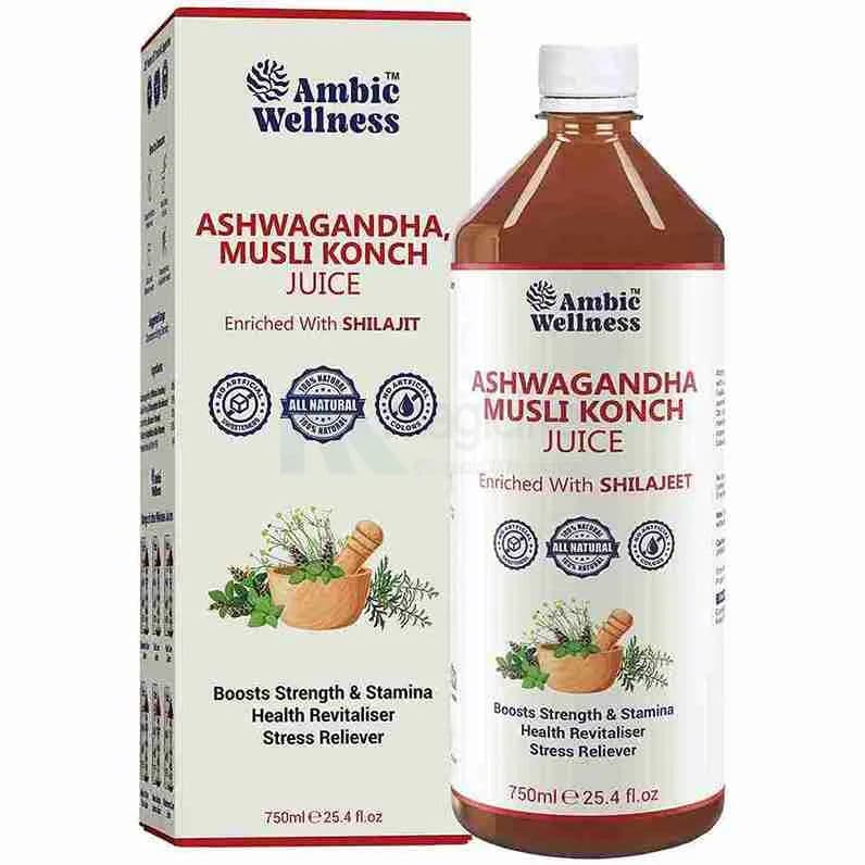 Ambic Wellness Ashwagandha Musli Konch Leaf Juice Enriched with Shilajit 750ml