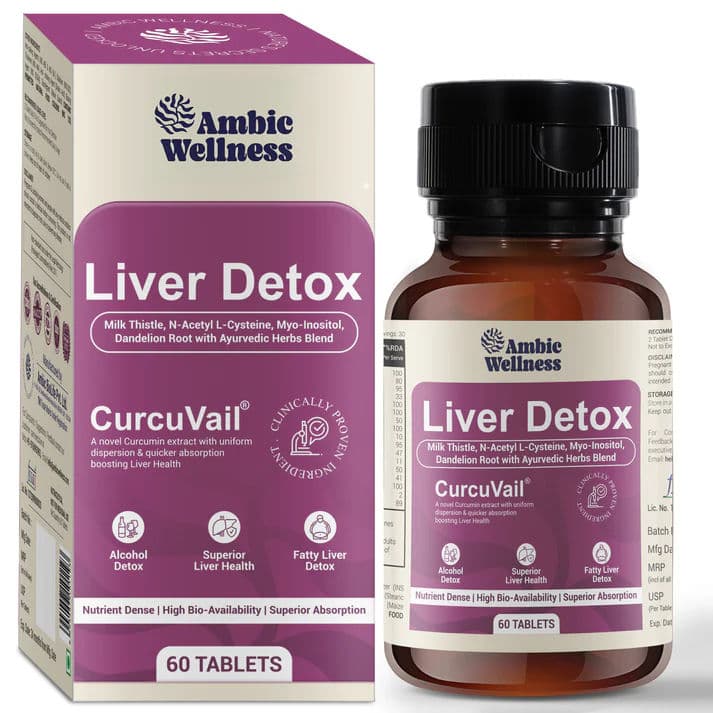 Ambic Wellness Liver Detox Supplement I Fatty Liver Detox with Curcuvail - 60 Tabs