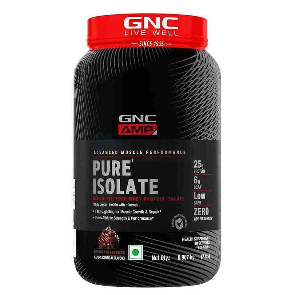 GNC AMP Pure Isolate Low Carb | Boosts Athletic Performance | Builds Lean Muscles | Speeds Up Recovery | Increases Strength | USA Formulated | 25g Protein | 6g BCAA | Chocolate Frosting | 2 lbs