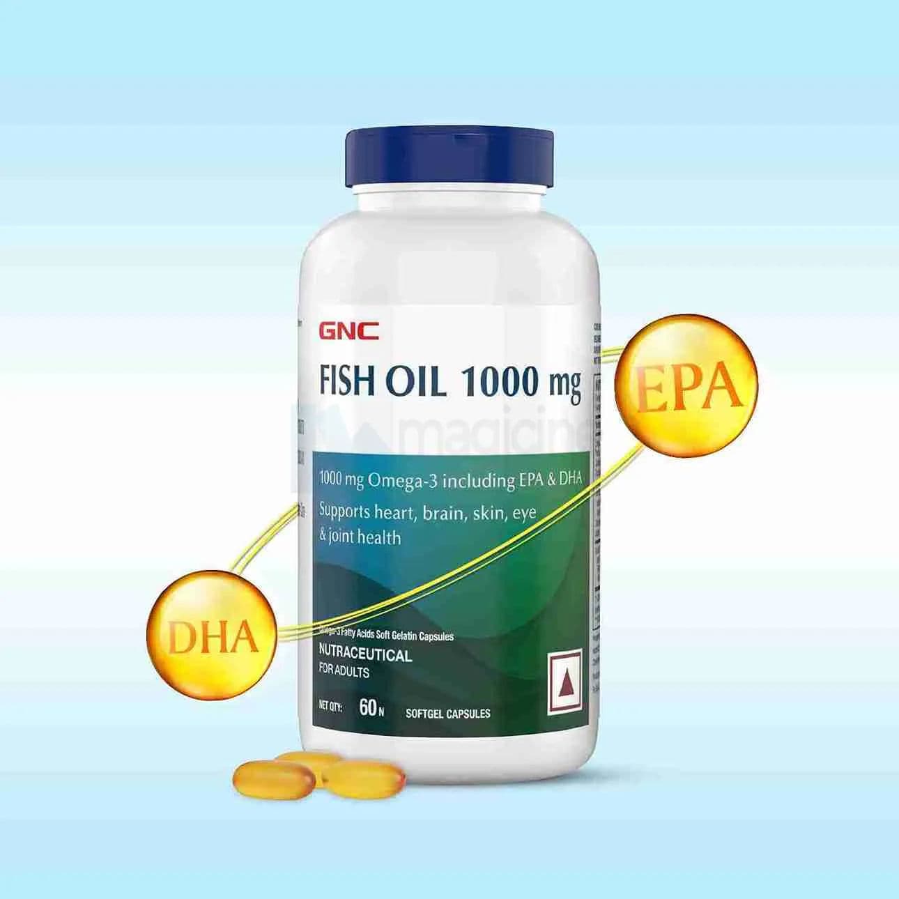 GNC Fish Body Oil for Men & Women | 1000mg Omega-3s with EPA & DHA | Promotes Joint Health | Improves Focus & Memory | Protects Vision | Supports Healthy Cholesterol | USA Formulated | 60 Softgels