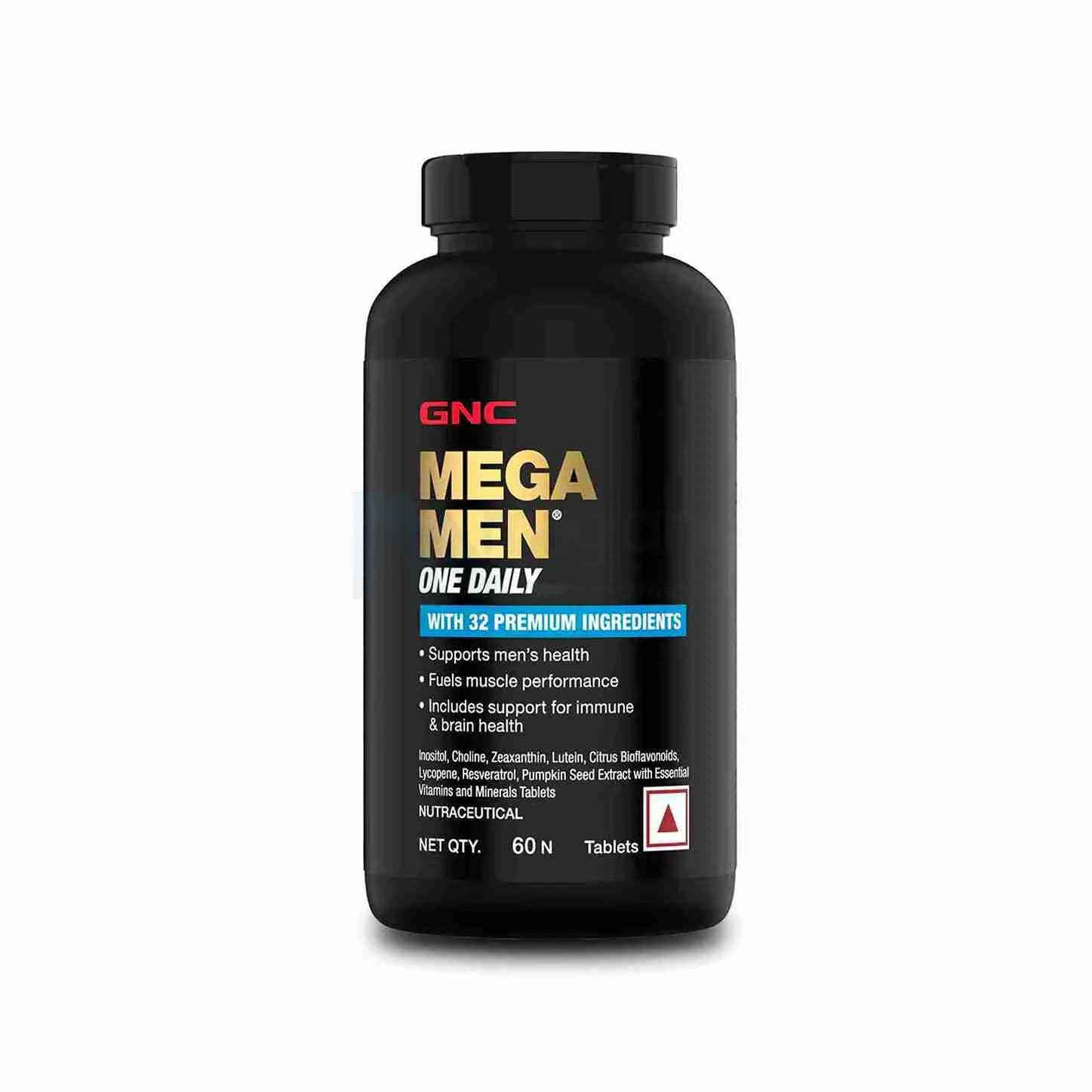 GNC Mega Men One Daily Multivitamin for Men | Promotes Men's Well-Being | Supports Muscle Function | Boosts Immunity | Improves Memory & Focus | Formulated In USA | 32 Premium Ingredients | 60 Tablets
