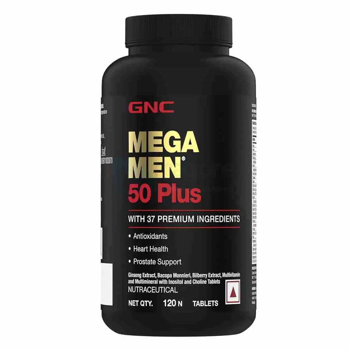 GNC Mega Men 50 Plus Multivitamin | Promotes Prostate Health | Boosts Immunity | Protects Heart & Vision | Supports Memory | Formulated In USA | 37 Premium Ingredients | 120 Tablets