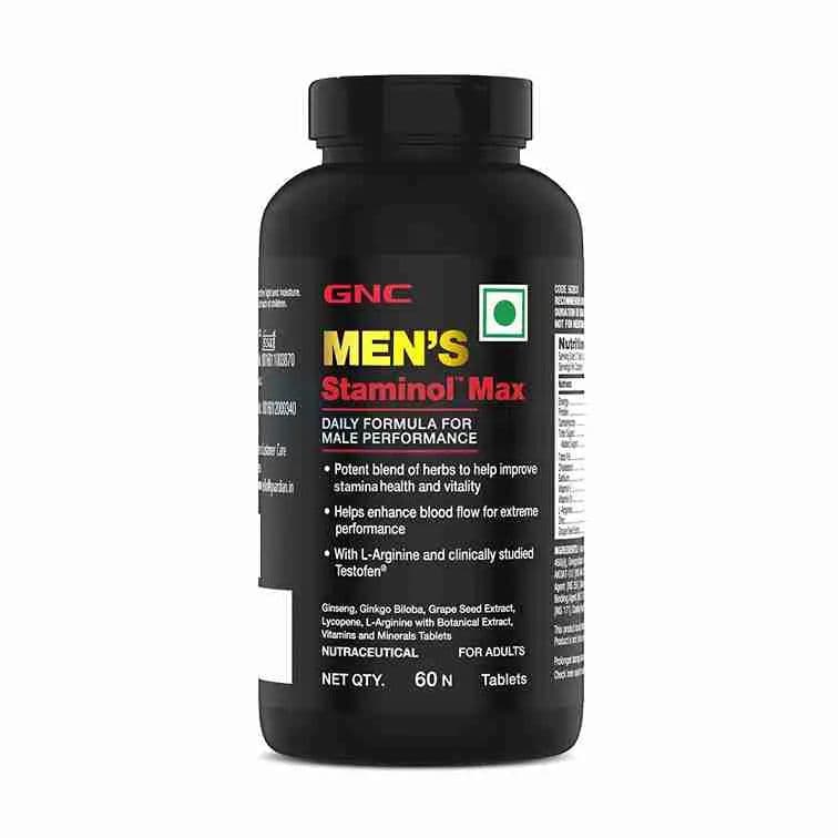 GNC Staminol Max for Men | Blend of 8 Super Herbs With Testofen® | Boosts Testosterone | Harder & Longer Sessions | Improves Stamina, Vitality & Performance | Supports Sexual Health | 60 Veg Tablets