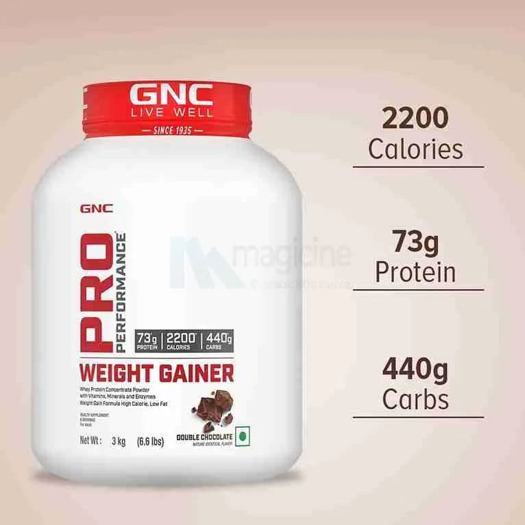 GNC Pro Performance Weight Gainer | Healthy Body Gains | Reduces Muscle Breakdown | Boosts Metabolism | Formulated In USA | 73g Protein | 440g Carbs | 2200 Cal | Double Chocolate | 3 Kg